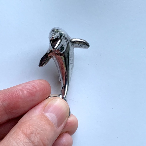 925 Sterling Silver Dolphin Pin/Charm with Silver-Tone Dolphin Earrings - Picture 3 of 10